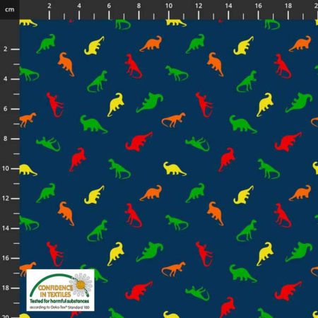 Stof - Avalana Jersey - Dinosaurs on Navy