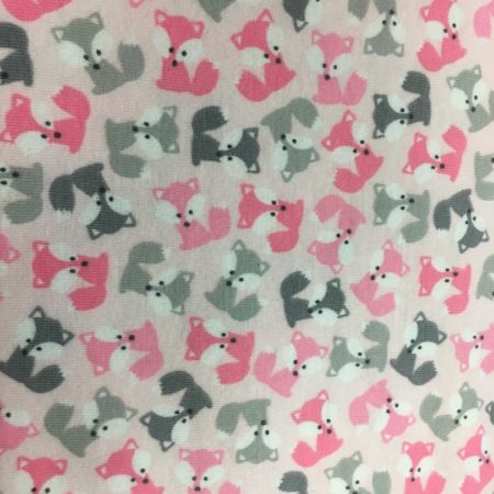 Robert Kaufman - Foxes on Pink Jersey Fabric