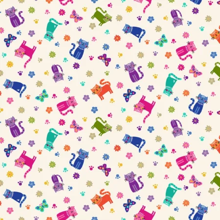 Makower - Cats Scattered- Cream