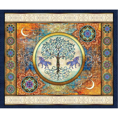 QUILTING TREASURES - MYSTICAL UNICORN - BLUE BOARDER PANEL