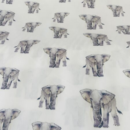 Cotton Poplin - Elephants on White - Digital Print