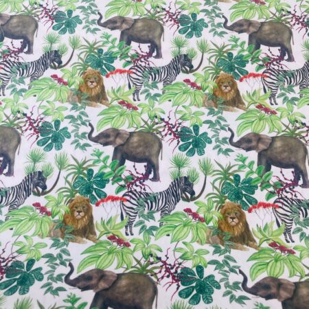 Cotton Poplin - Elephants & Lions - Digital Print