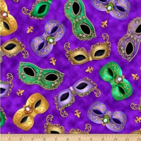 Quilting Treasures - Mardi Gras - Masks on Purple