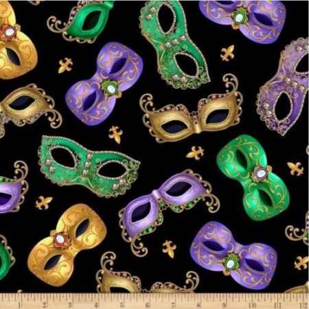 Quilting Treasures - Mardi Gras - Masks on Black