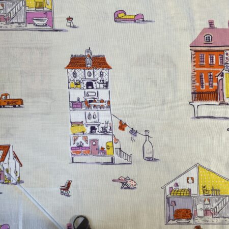 Windham Fabrics - Lucky Rabbit, buildings on white - Heather Ross - Sold by the half metre - 100% cotton