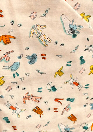 Windham Fabrics - Lucky Rabbit, Rabbits and Clothes on White - Heather Ross - Sold by the half metre - 100% cotton