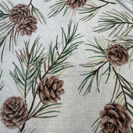 Northcott - White Linen Christmas Pine Cones On White