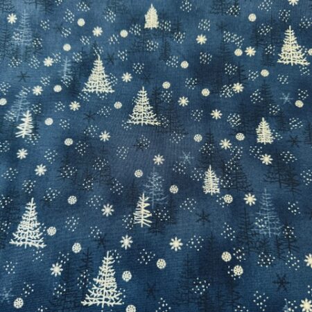 Stof - Star Sprinkle -  Christmas Silver Trees on Navy - 603
