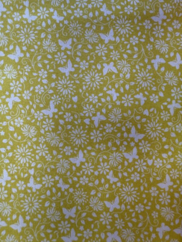 Floral Butterflies white on yellow