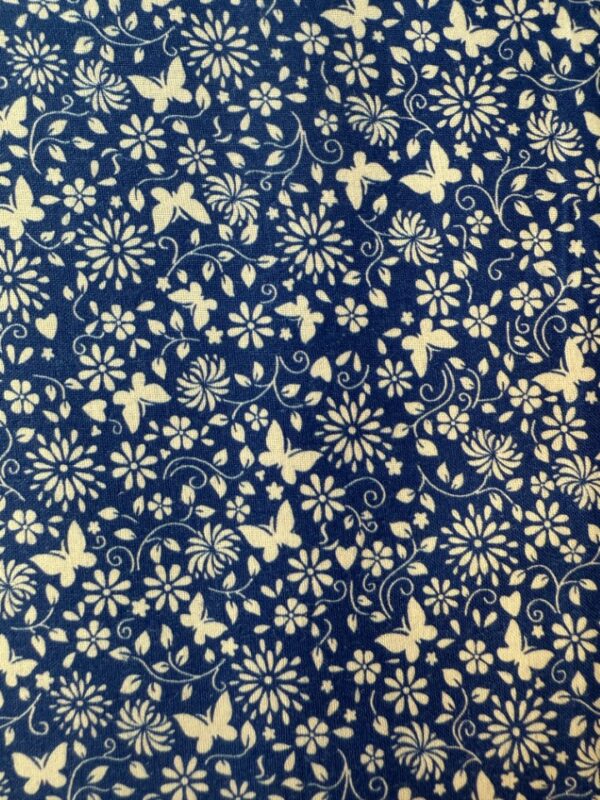 Floral Butterflies white on blue