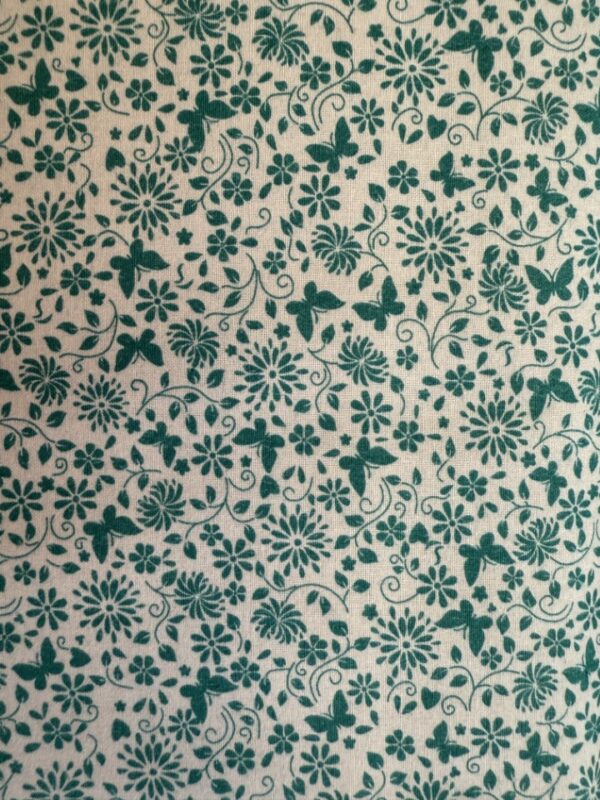 Floral Butterflies green on white