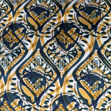 Stoff - Blue,  Mustard and White flower