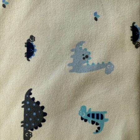 Stoff- Blue Dinosaurs on Grey